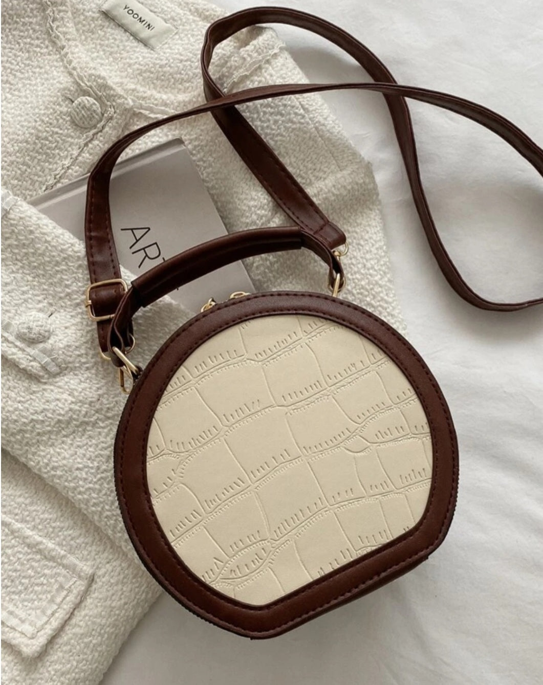 Faux crocodile circle bag