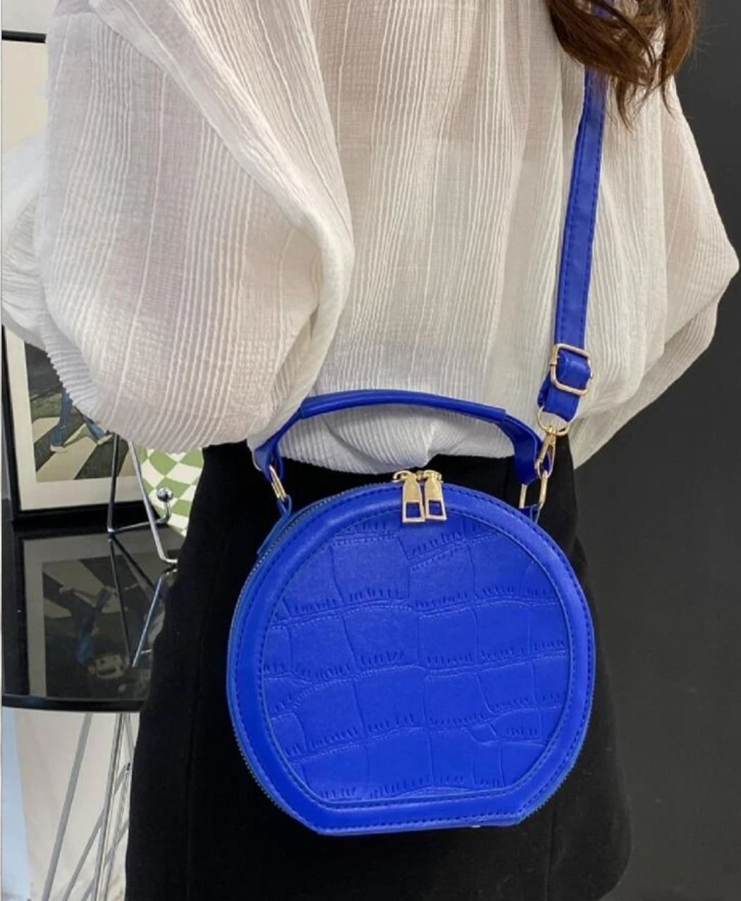 Faux crocodile circle bag